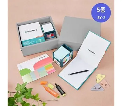 포스트잇 홍보물 디자인부터 배송까지 원스톱 솔루션 3 SY-2 웰컴키트 사무문구세트 메모함 하드